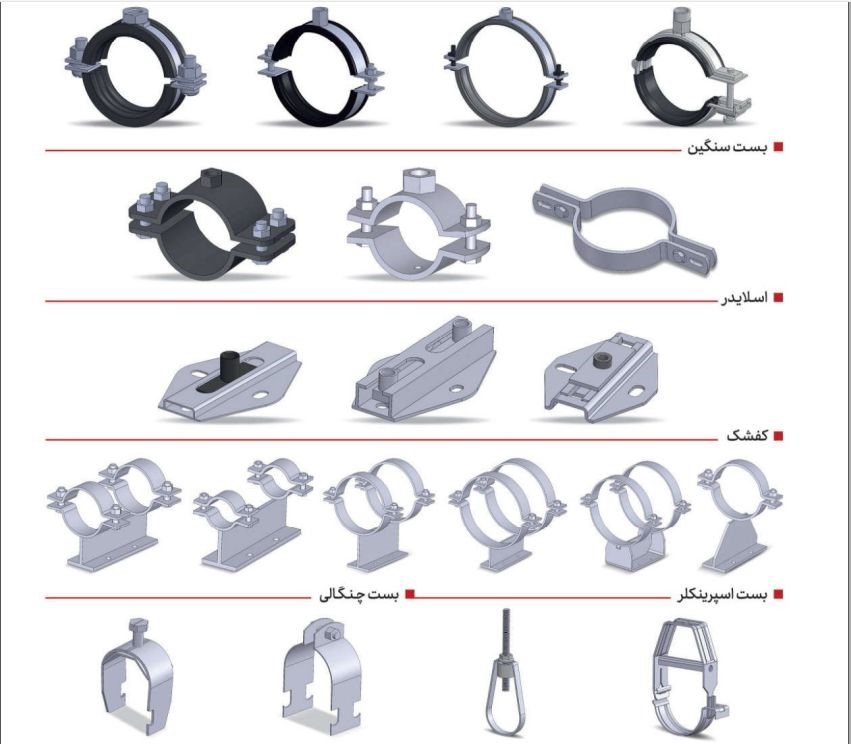 بست لوله سنگین-اسلایدر-کفشک-اسپرینکلر-چنگالی